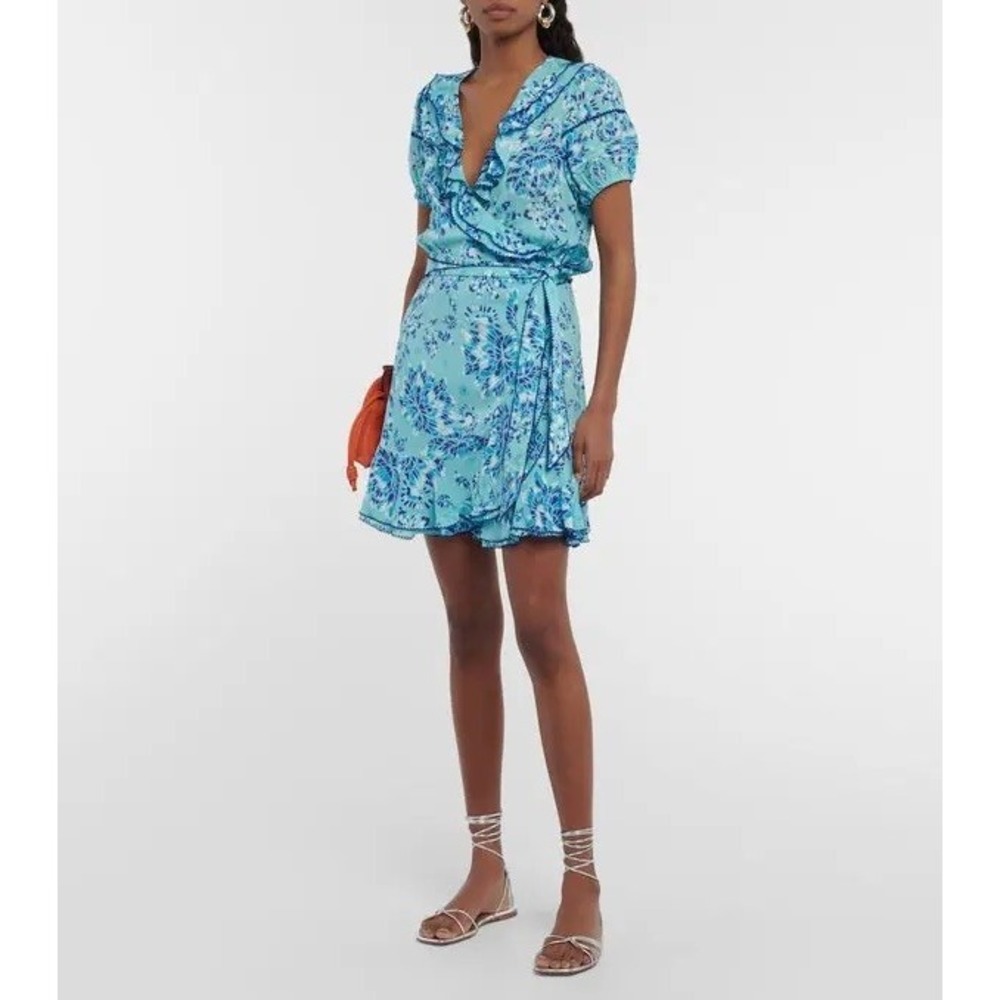 NWT Poupette St Barth Aude V Sky Pivoine Wrap Mini Dress (MSRP: $350) Sz M